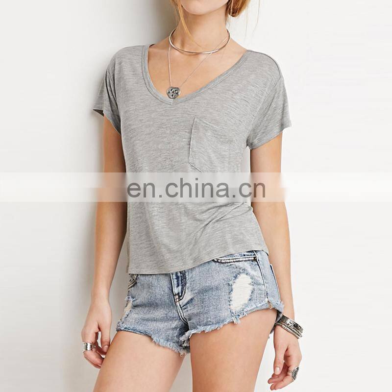 Wholesale Slim Fit Ladies Blank Tee T Shirts Cotton V Neck T Shirt Women