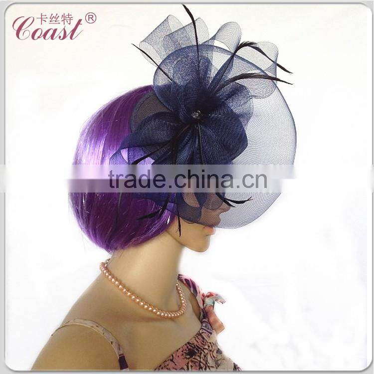 decorative navy blue feather flower silk flower large flower hair clips