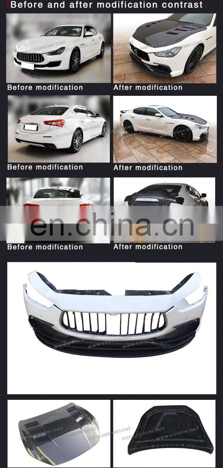 Front Rear Fiberglass Bumper Side Skirts Body Kits Suitable For Ghibli Auto Car Wide Full Body Kits Stying