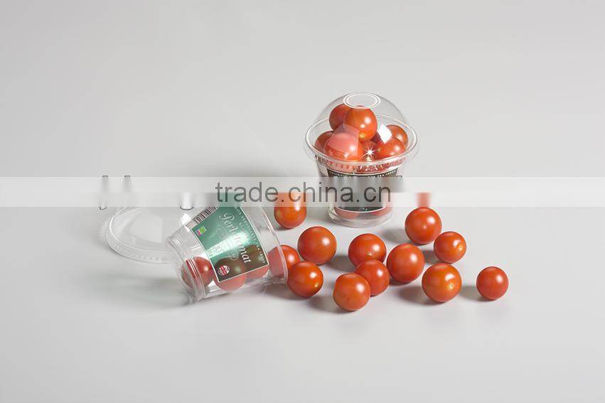 Disposable PET food package cup, clear plastic berry cup, take away cherry cup with lid, factory made fruit cup