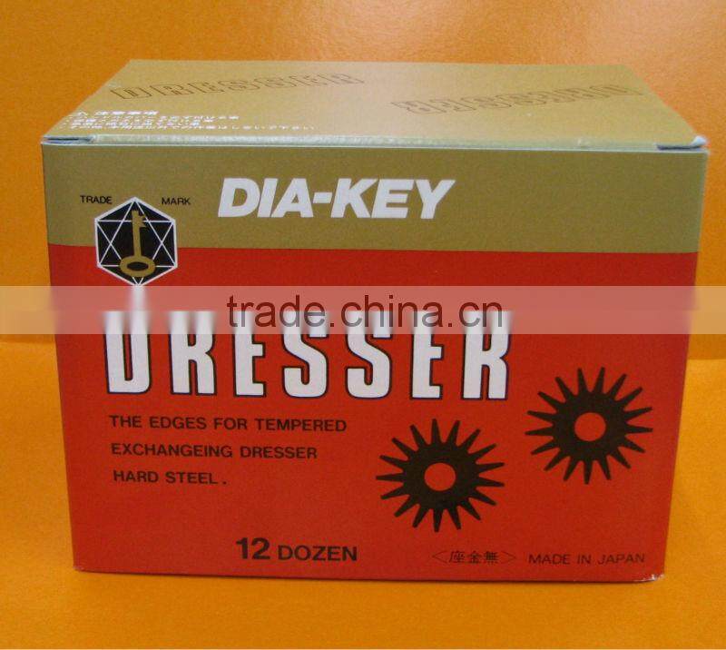 "Wheel dresser for knocking abrasive particles from the surface of grind stone "