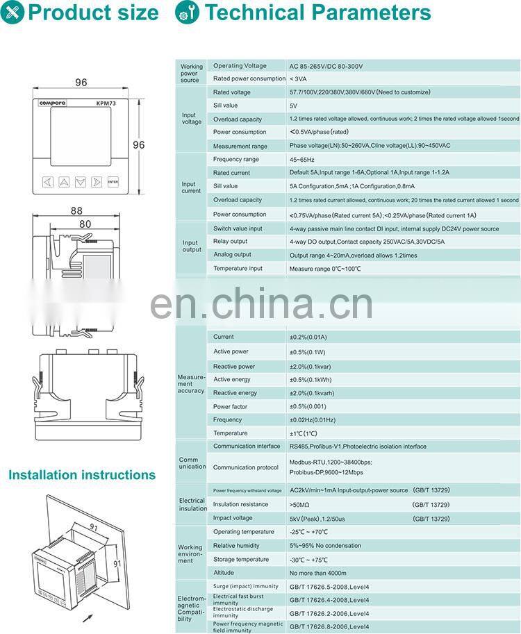 KPM73-B Factory Price Multifunction Digital Panel Power Meter