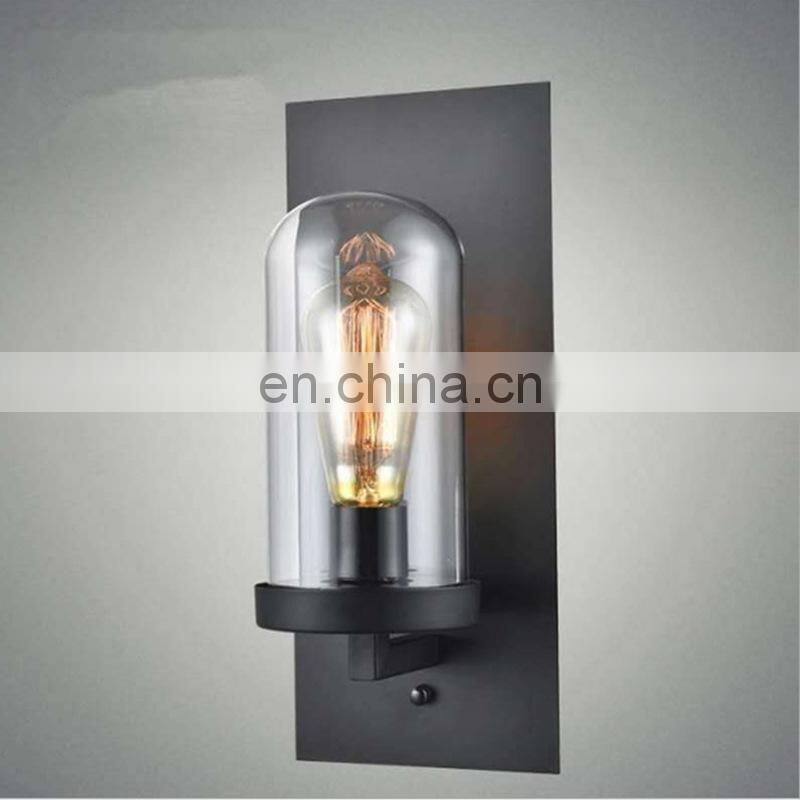 Industrial retro simple design cafe shop bar hallway decorative lamp black metal glass shade LED wall lamp