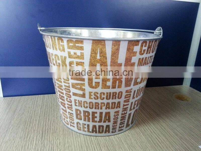 CMYK Logo 8L galvanized iron tin ice bucket, ice pails, beer bucket with openner