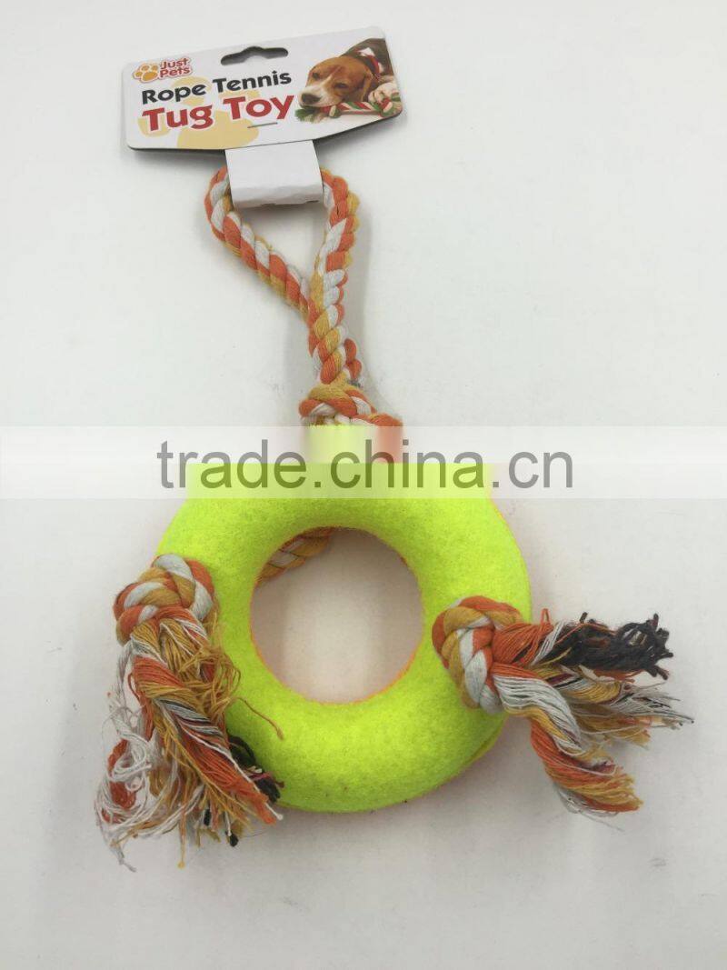 Colored weaving cotton rope pet toys with dog