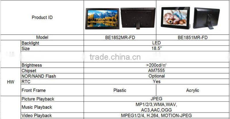 18.5 inch digital electronic photo frame BE1852MR-FD support photo/ music/video playback