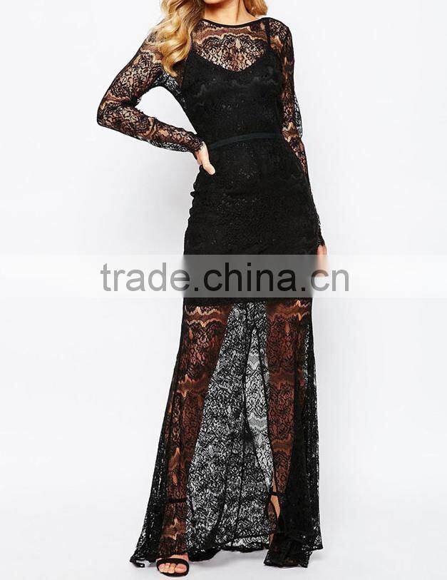 black lace maxi dress mesh lace dress ladies sexy transparent lace dress