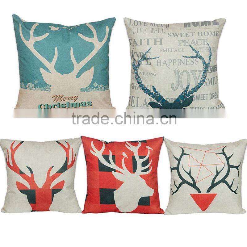 2016 hot sale home decorative custom deer printing linen cheap cushion cover