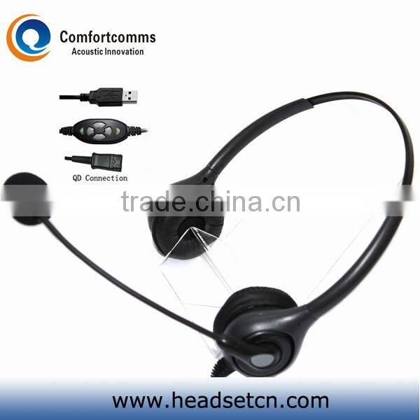 Super lightweight call center computer USB headset with QD HSM-600NPQDUSBC