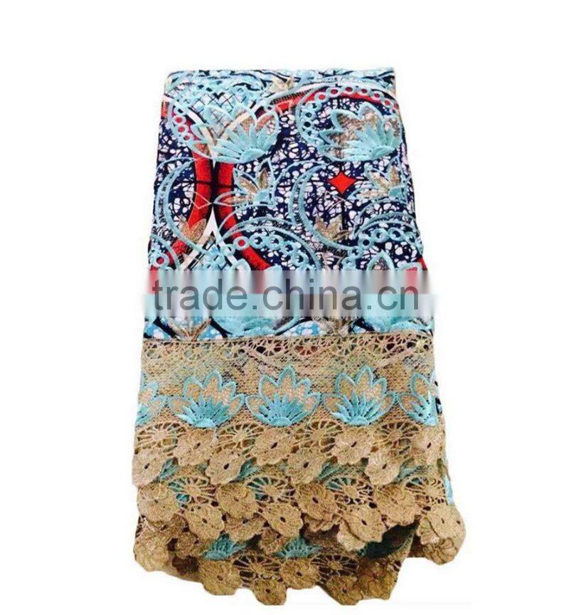 wax holland printed fabric with embroidered design guipure cord lace in guangzhou