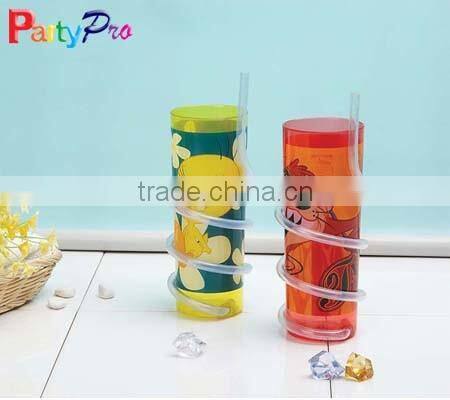2016 Partypro Colorful Plastic Water Cup With Straw