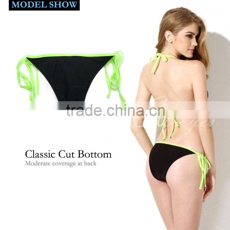 Colloyes New Sexy Bikini Swimwear 2016 Triangle Top Black + Green Lace with Classic Cut Bottom