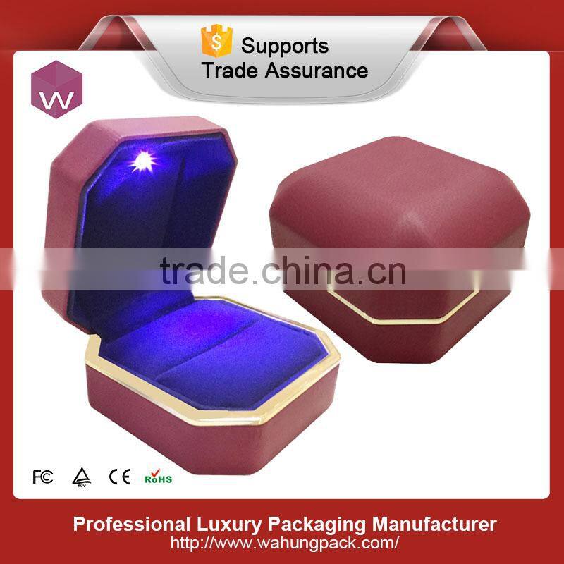 Quality Customized Logo Pu Leather Jewelry Ring Box With Led Light