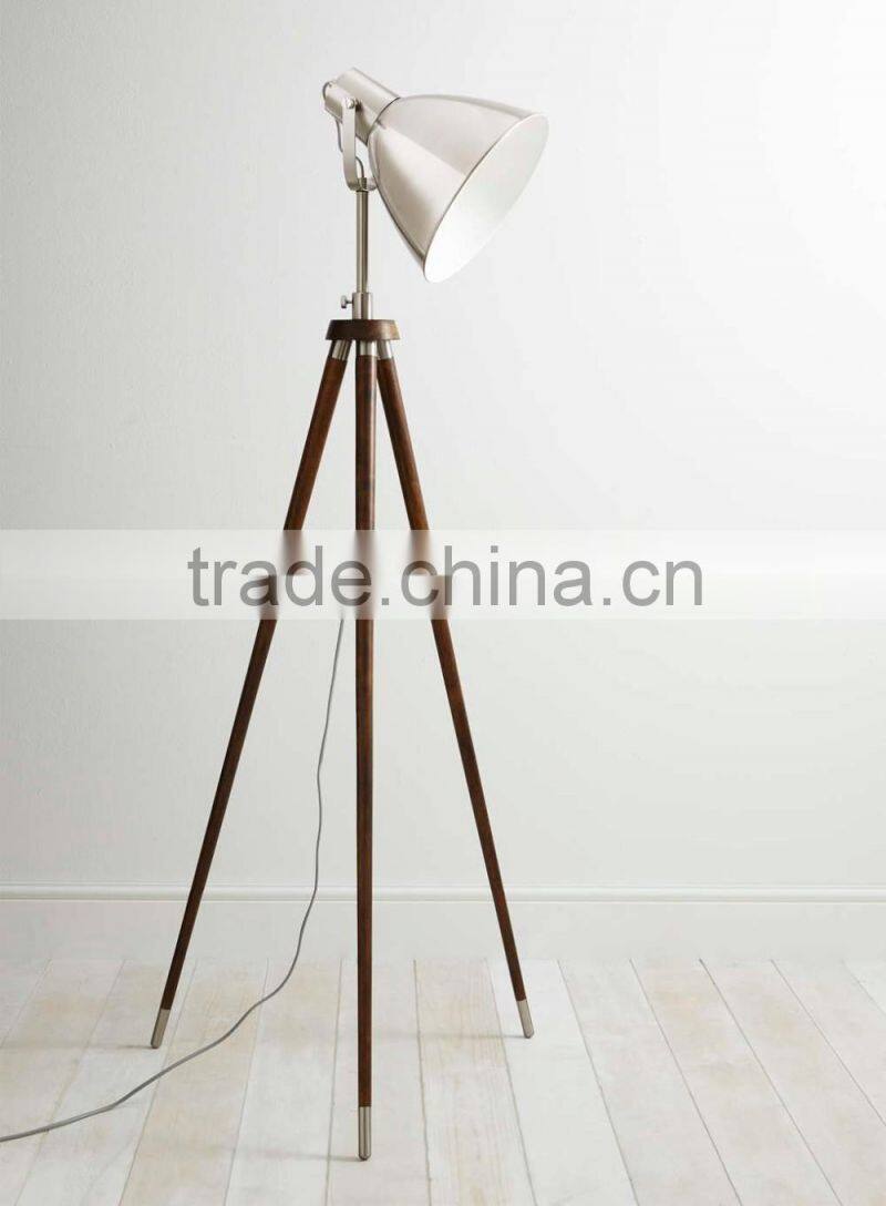 0403-13 a vintage and industrial feel a dark stained wood frame and steel details camera floor lamp