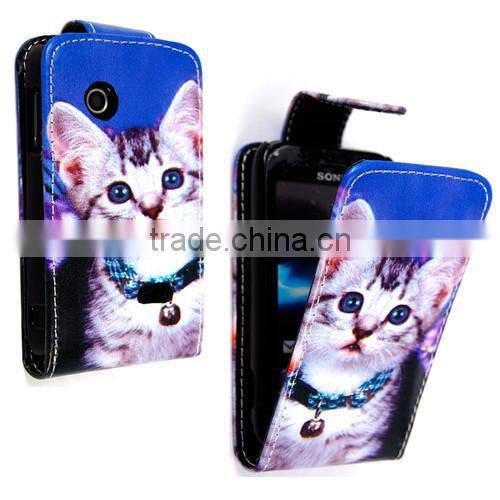 New printed pu leather flip case cover for Sony Xperia Tipo ST21i, cute cartoon leather case for Sony Xperia Tipo ST21i