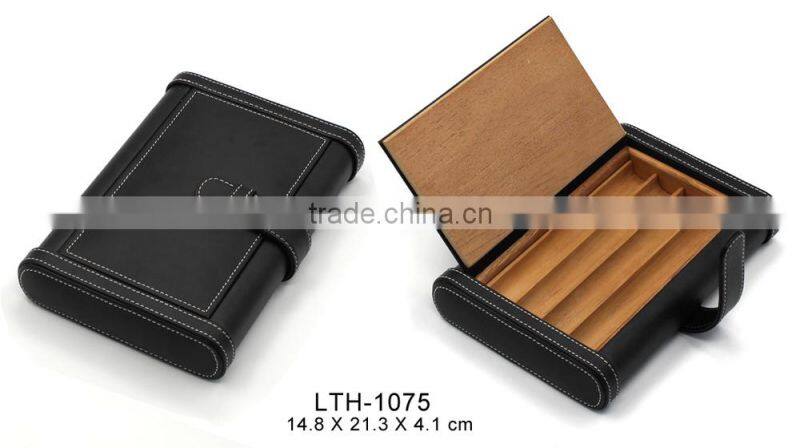Black Leather cigar case travel humidor supplier