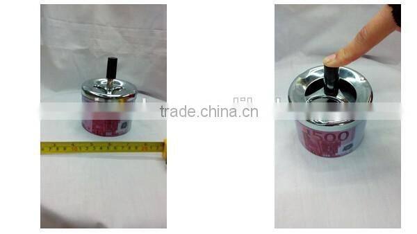 ASHTRAY METAL EURO BILL COOL GIFT NEW SMOKE CIGARETTE PUSH DOWN SPINNING