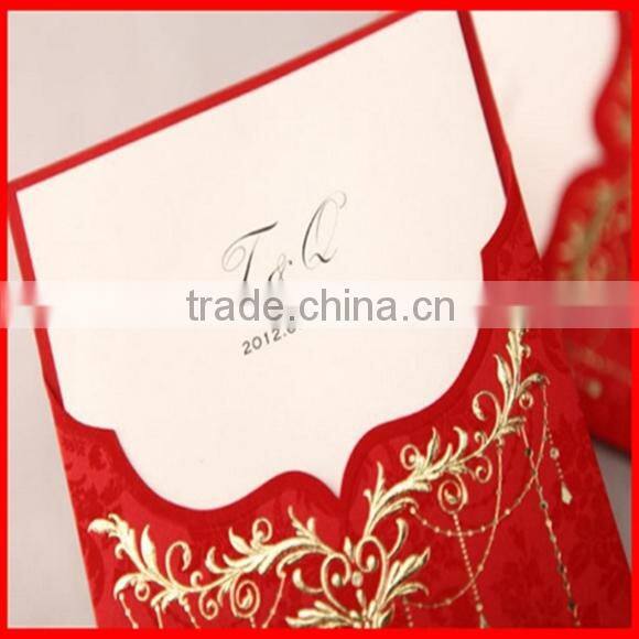 Luxury Happy Red Paper Wedding Invitation Cards Gold Stamping Wholesale
