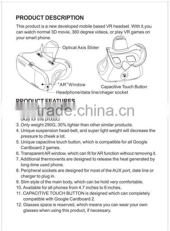 factory wholesale price the newest version 3D VR headset Virtual reality glasses , VR case ,VR BOX with touch key button