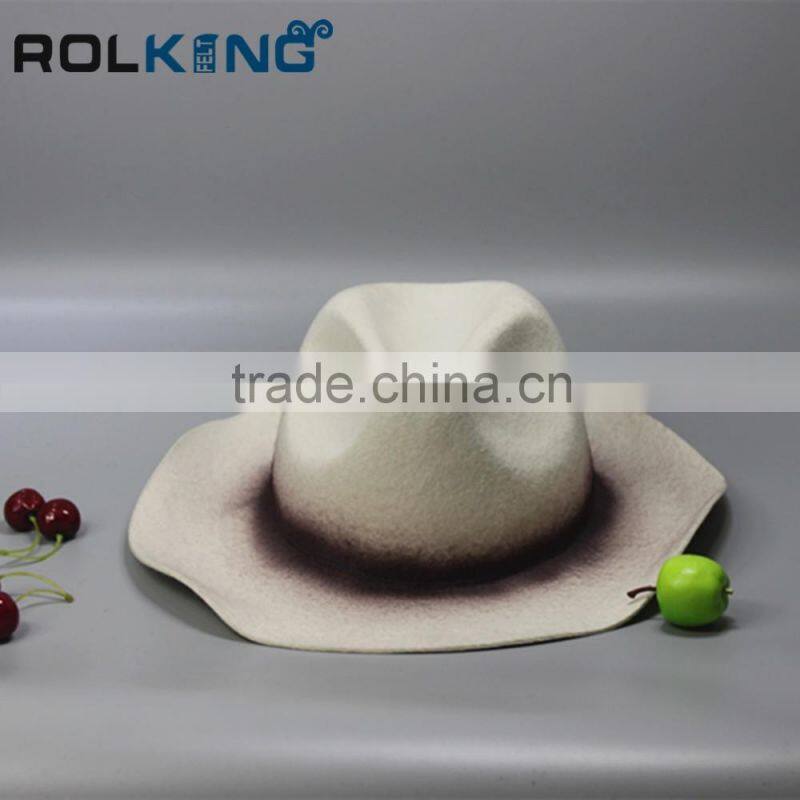 High quality white wide brim wool felt fedro hat