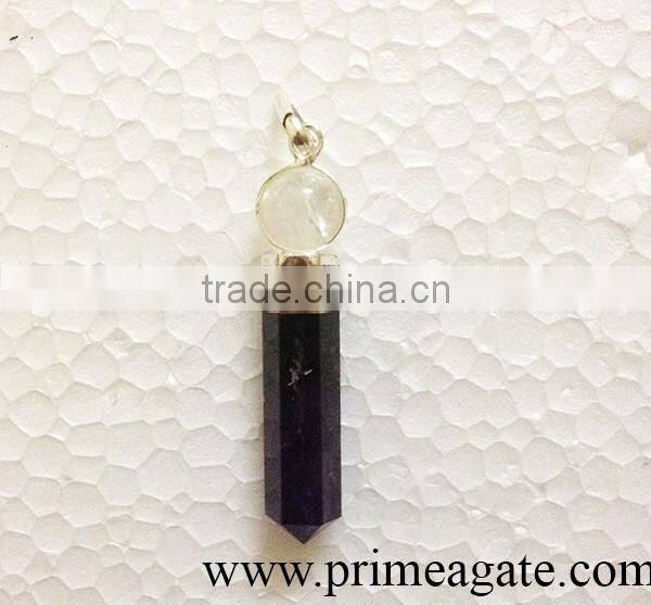 Amethyst 2Pc Cap Pencil Pendants | Wholesale Agate Jewelry