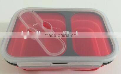 PBA Free 2 Compartments Collapsiable Silicone Lunch Box With Lock