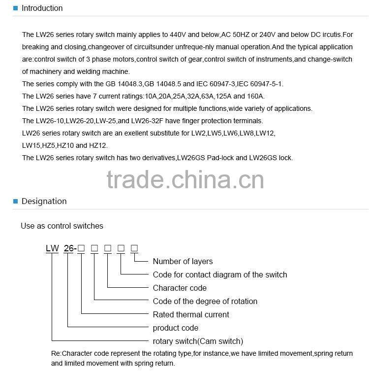 16a 250v Position Rotary Switch LW26-32