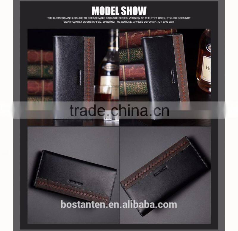business men genuine leather money clip long wallet and clutch bag