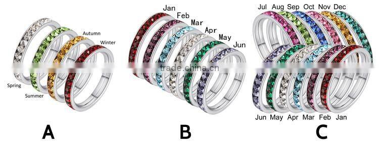 6 pieces Birthstone set crystal stainless stell bracelet with rings