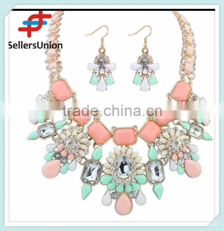 No.1 yiwu & ningbo commission agent wanted diamond necklace and earrings set fashion jewelery set