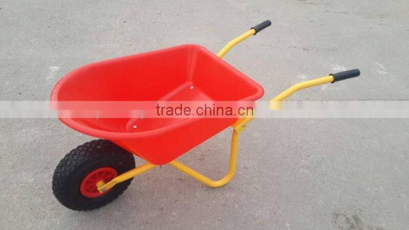 Red plastic kids wheelbarrow with wooden handle WB0603
