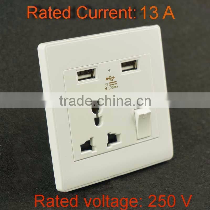 Dual usb wall socket power plug socket with switch