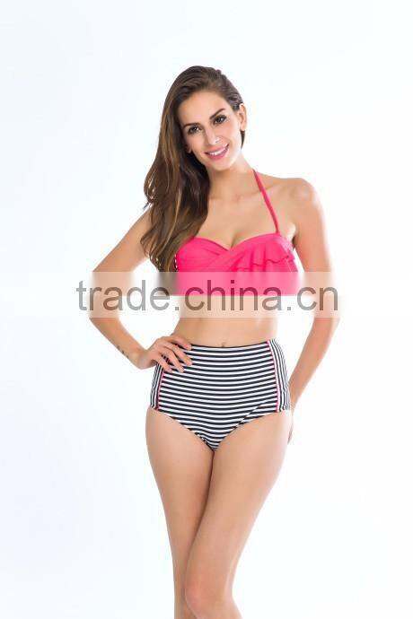 2016 Latest striped Retro High Waist Bikini