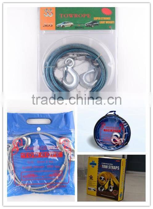H50251 3.5M STEEL DURABLE EMERCENCY TOWING ROPE WIRE TOWING HOOKS HEAVY DUTY 3 TON