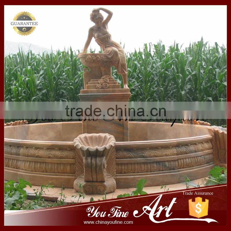 Carved Sunset Red Marble Outdoor Lady Water Fountain