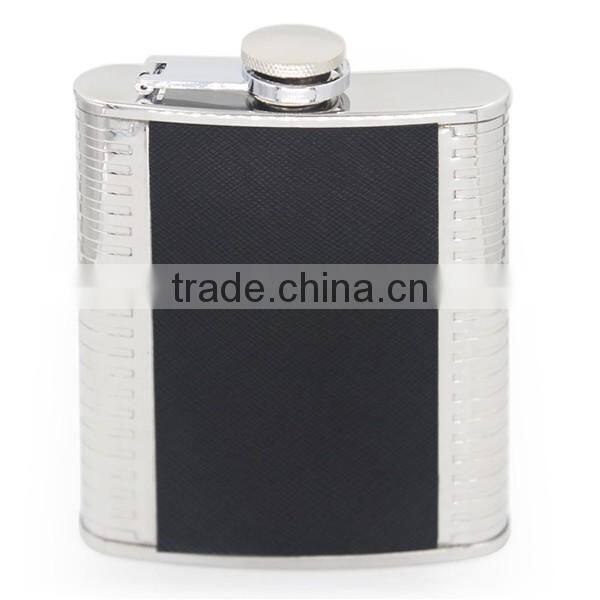 High quality 4 to 7 oz black twill leather hip flask accept OEM
