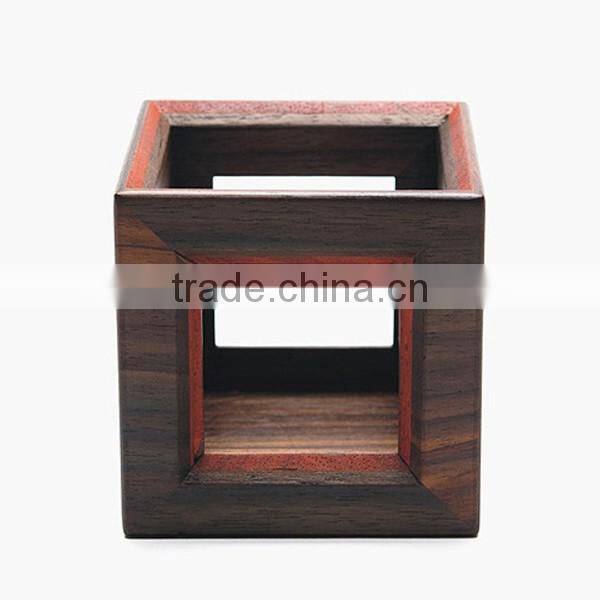 Office Desk Square Wooden Hollow Pen Holder, Stationery Storage Holder