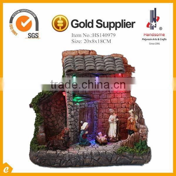 Italian Nativity Creche Wood Stable with 4 Resin Figures