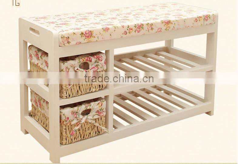 White wooden storage shoes changing stool