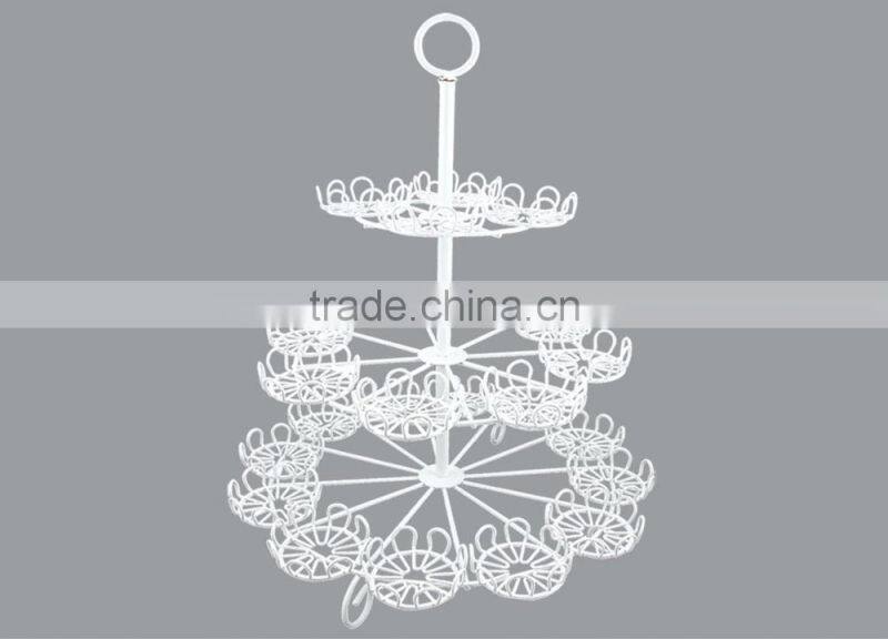 powder coated 3-tier Round Shape metal Wire Cupcake Stand-hold 24 cups