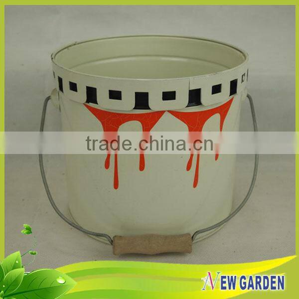 Paint Bucket Shape Small Flower Vases With Handle,Colorful Metal Flower Pot