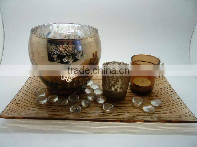 Wedding electroplated/decal patterns glass candlesticks blow