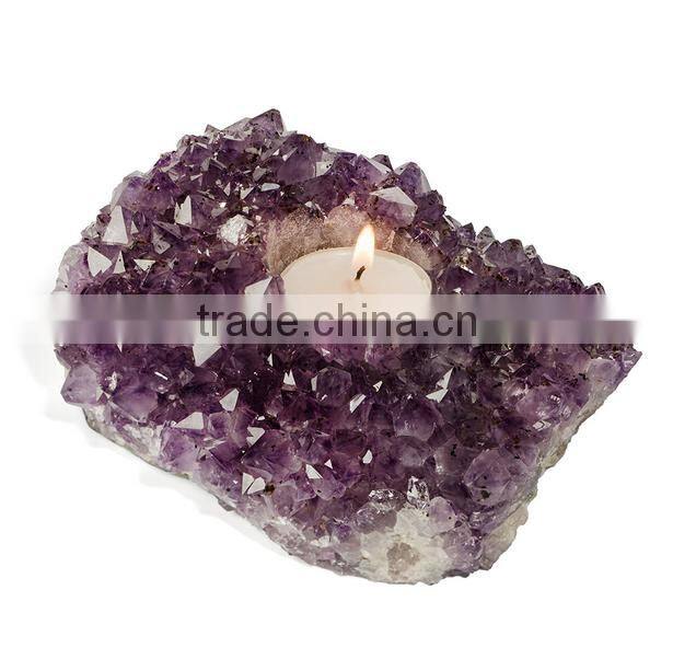 Natural Amethyst Cluster Pillar Candle Holder (aprox size 4.5" x 8")