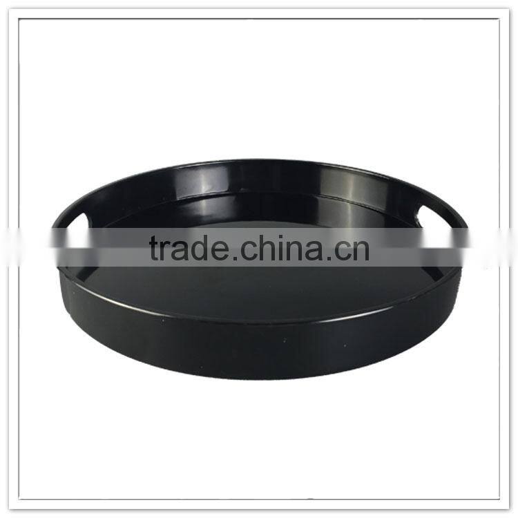 Supreme quality thick wholesale hot sale melamine plain black round serving tray with handles