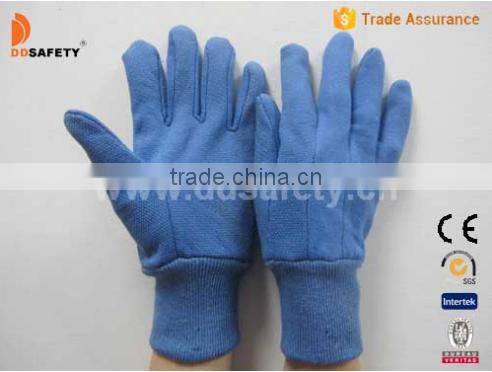 DDSAFETY 2017 Blue Cotton Gloves With Nini Dots On Palm Canvas Gloves With Blue Knit Wrist