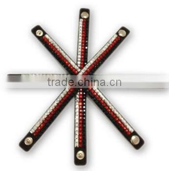 PU Leather Bracelet, Hot Sale Gift Leather with Crystal Gem Decoration