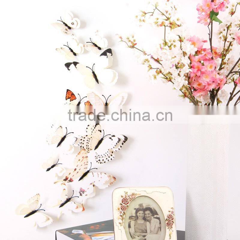Hot Sale PVC Material Double Layer 3D Butterfly Wall Sticker Decorative Dould-deck Butterfly Wall Sticker