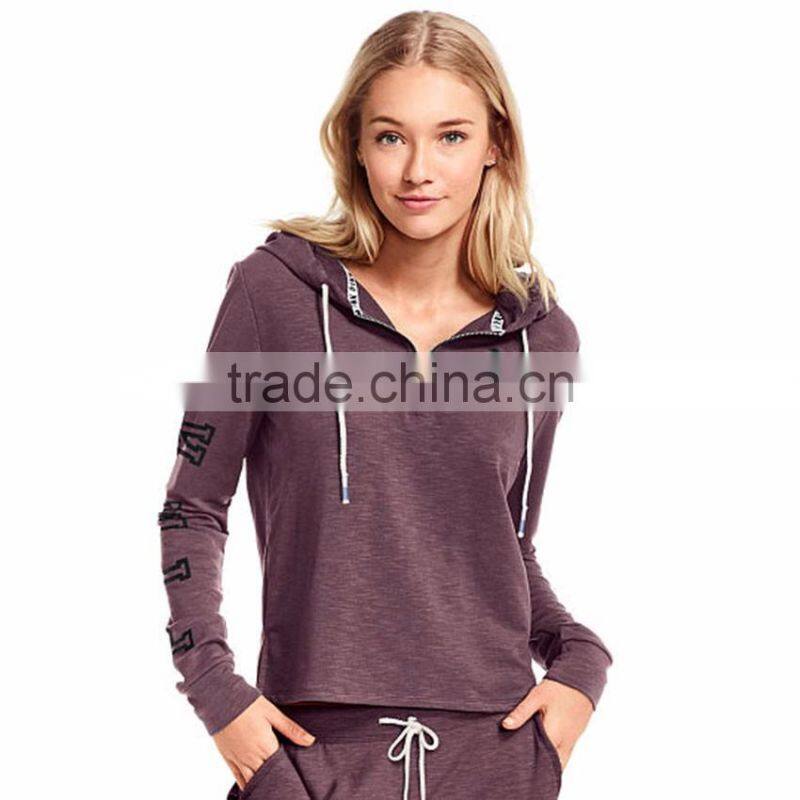 Wholesale 100% Cotton Woman Quarter-zip Sweatshirt Hoodie