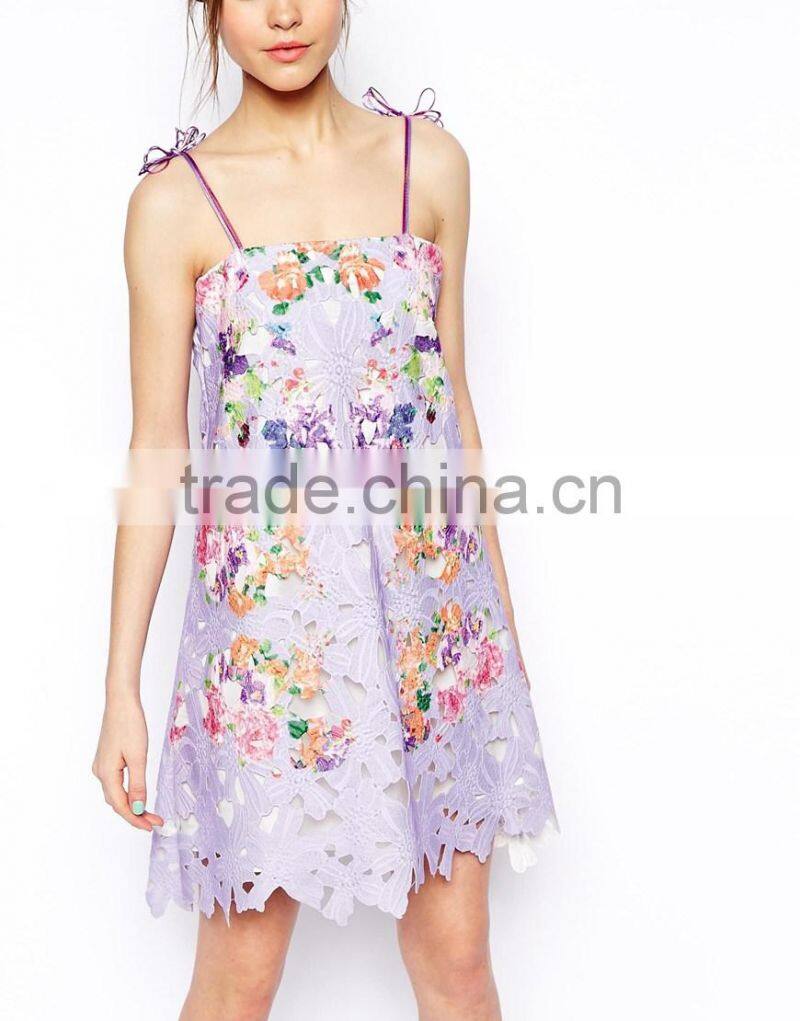 2016 Flower printing crochet patterns halter neck Dress for women dress