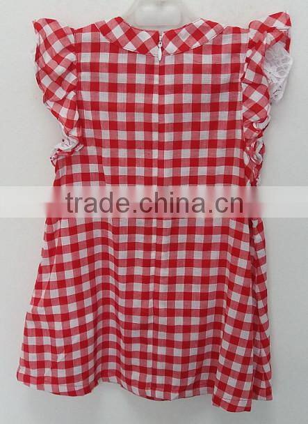 cute girls red and white grid dress with embroidered for summer